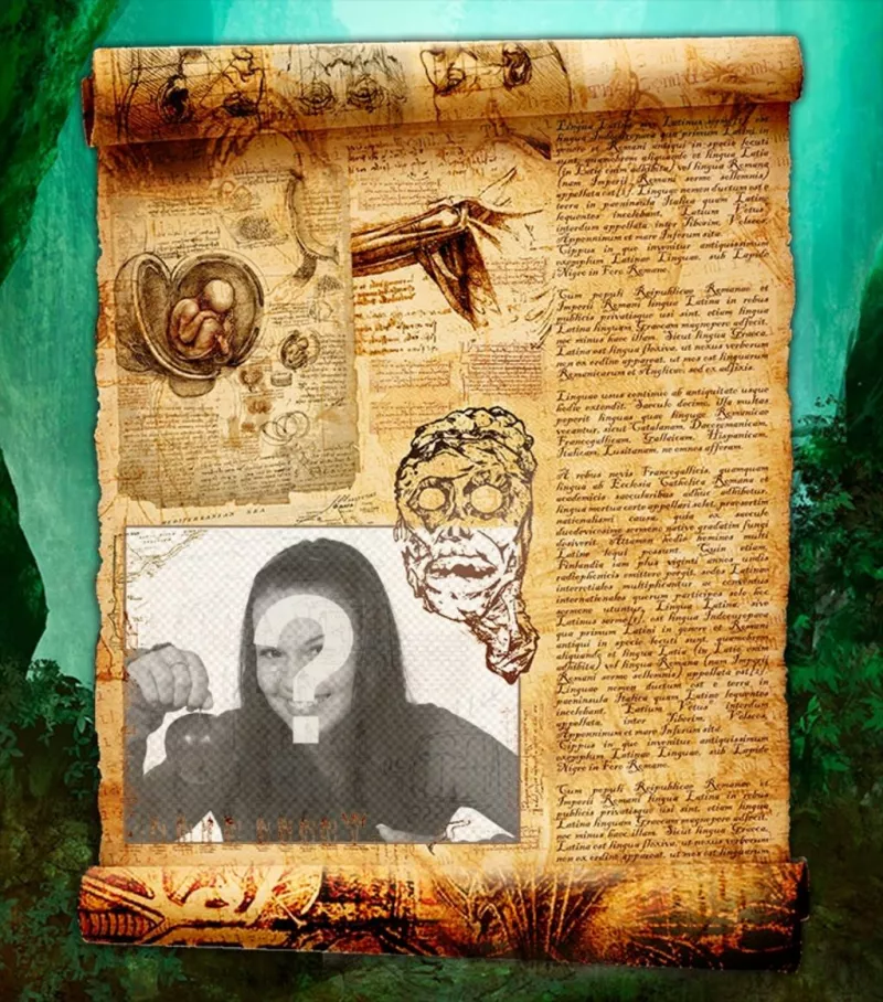 Mysterious scroll filled with engravings, writings and mysterious shapes to put your pictures and drawings. ..