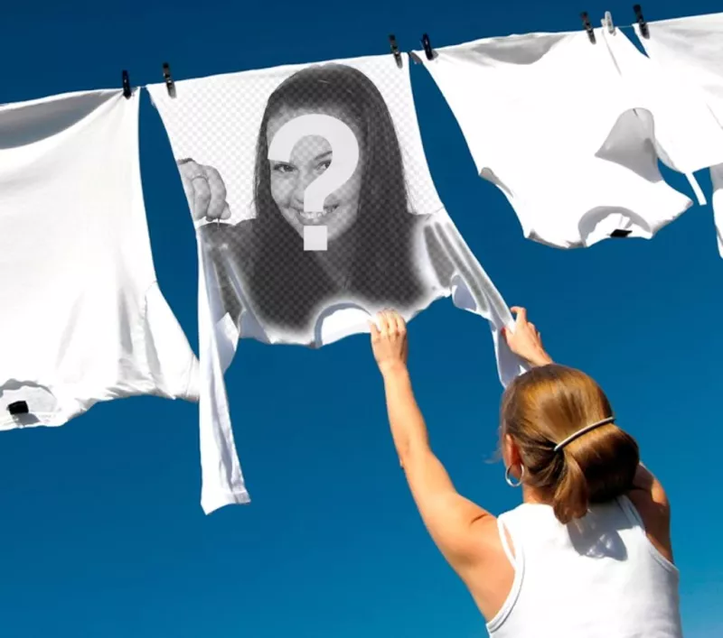 Photo montage to put your image on a hanged up white T-shirt. ..