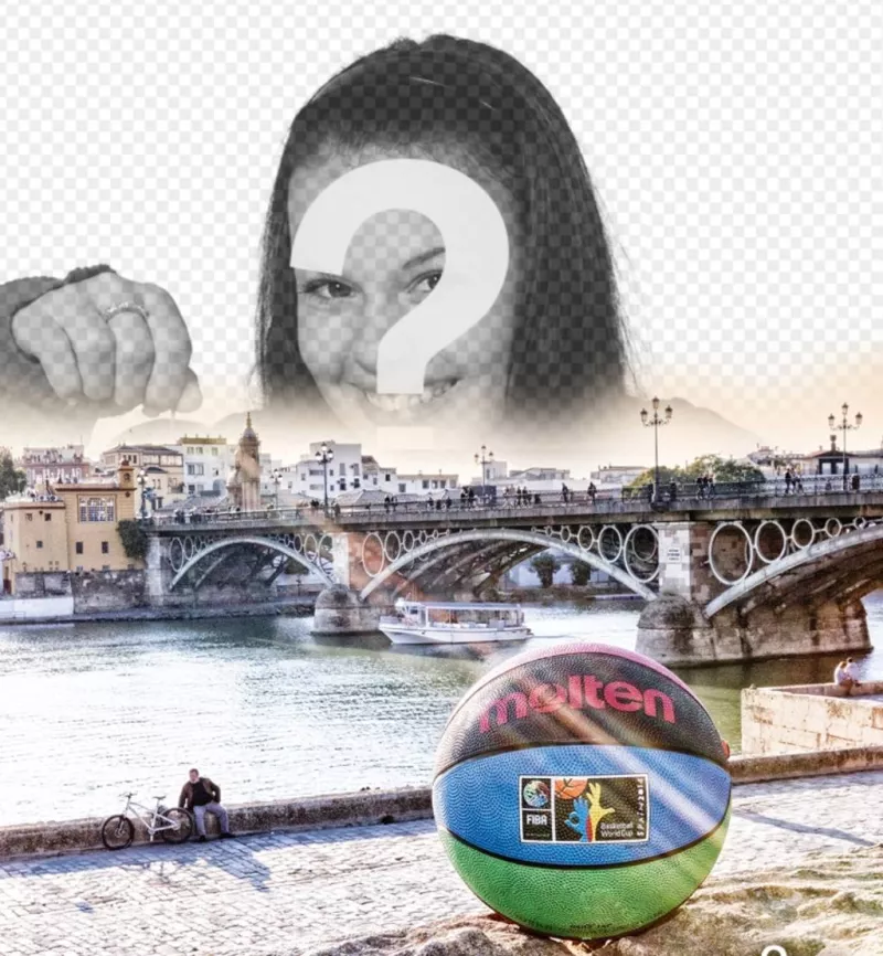 Photomontage with a basketball in Seville. ..
