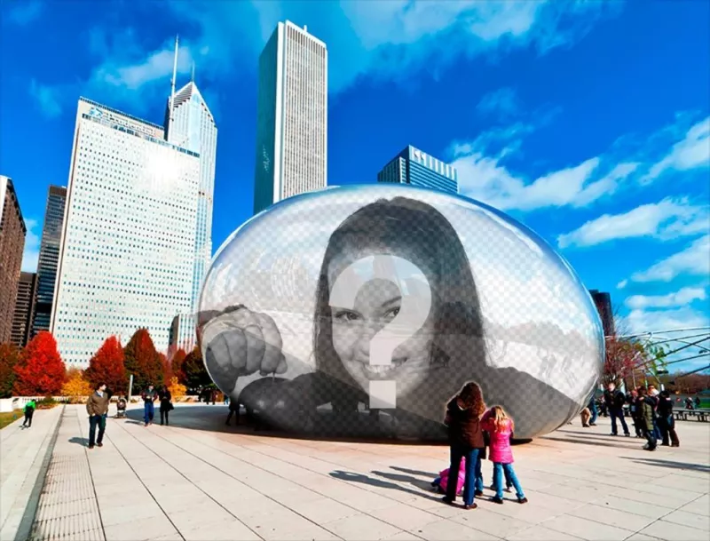 Photomontage with your reflection in an oval statue. ..