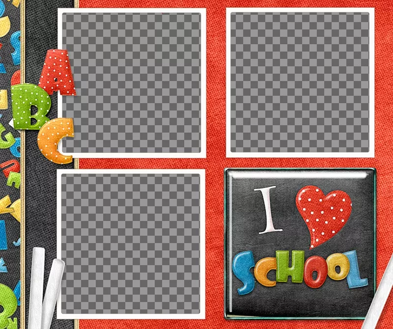 Frame for three photos with the theme of school ..