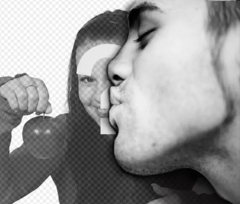 Photomontage of a boy kissing ..