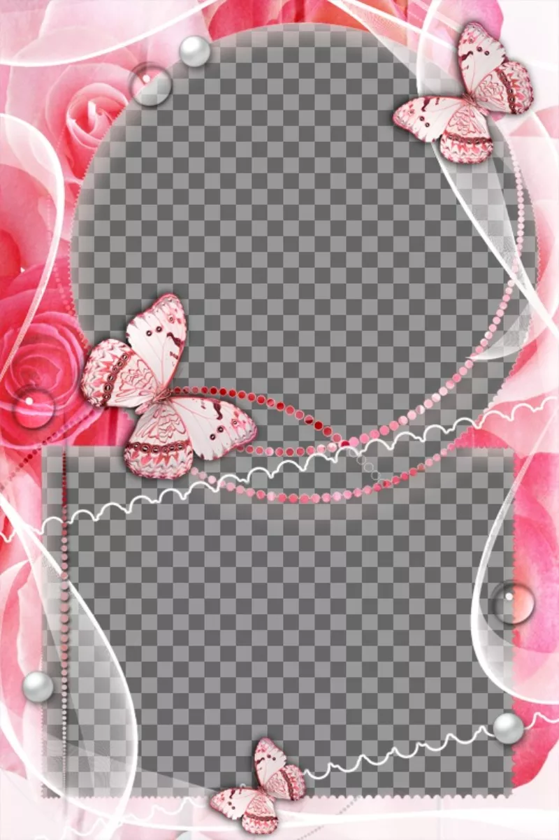 Frame for two photos of love with ornaments of roses and..