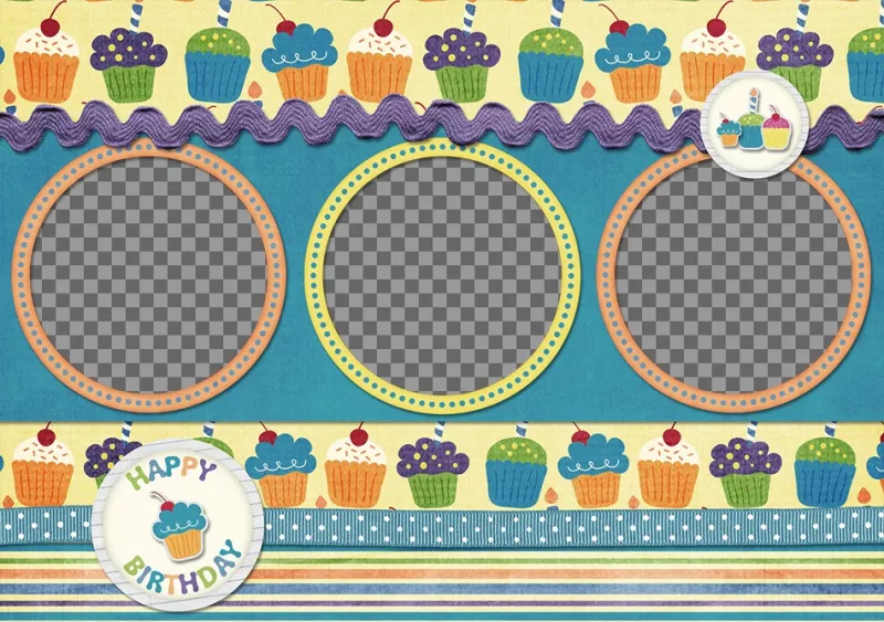 Birthday card for 3 photos with cupcakes ..