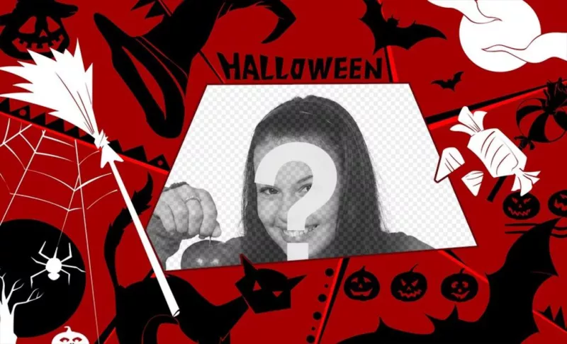 Photo frame with a red background and Halloween motifs ..