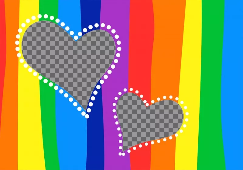 Collage of two hearts with rainbow colors background. ..