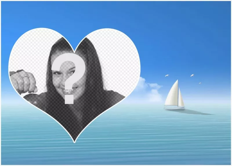 Photomontage with a heart in the sea and a sailboat in the background. ..
