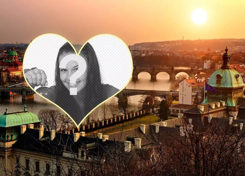 Postcard with a picture of Prague to put your picture heart shaped ..