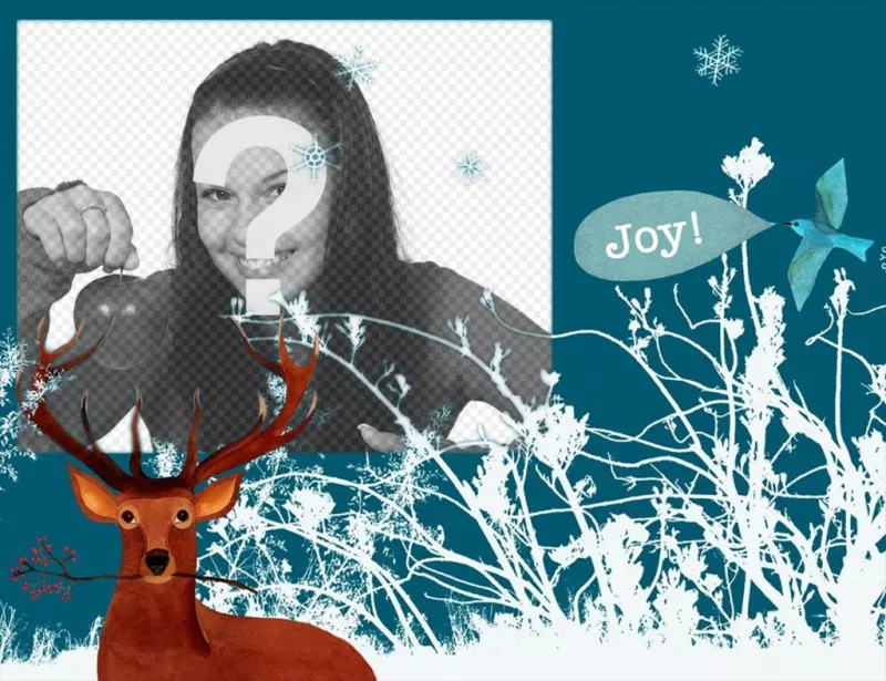 Christmas frame for photos with a reindeer and snowflakes ..