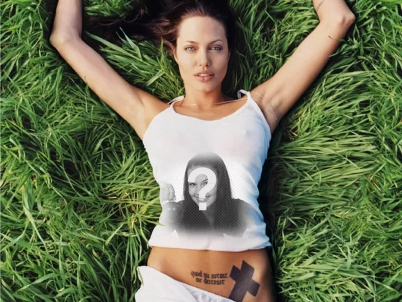 With this photo effect you go forth in the shirt of the sexy Angelina Jolie. ..