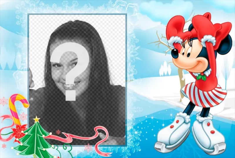 Christmas postcard with your photo child and Minnie. ..