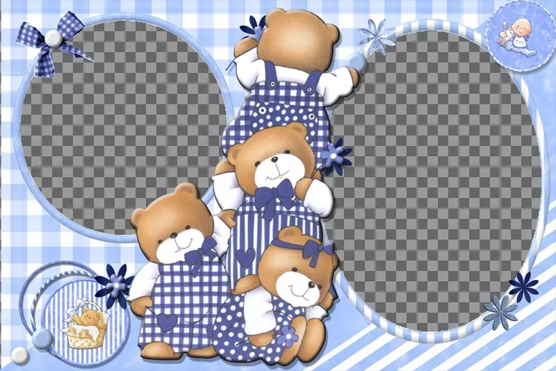 Children collage for customization with 4 bears and two pictures of you. ..