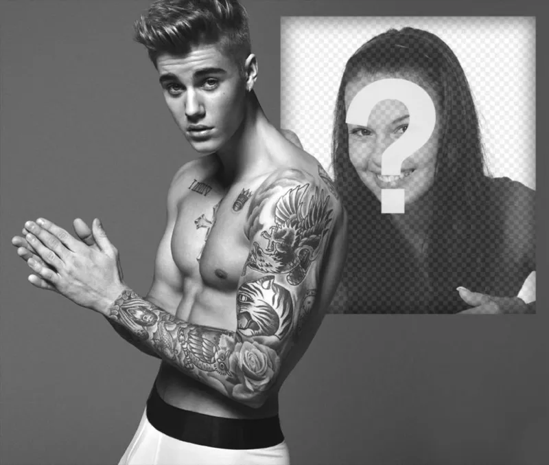 Upload your picture next to Justin Bieber showing his tattoos. ..