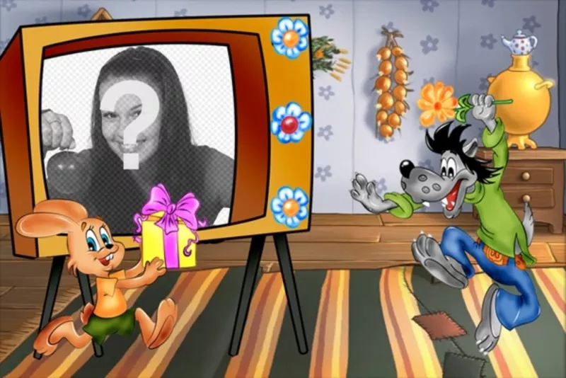 Photo Frame wolf and rabbit friends where you can put your photo on TV shaped..