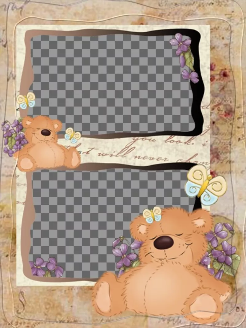 Bears sleeping picture frame for two photos, for..