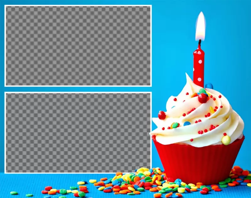 Collage for two photos with a Birthday cupcake ..