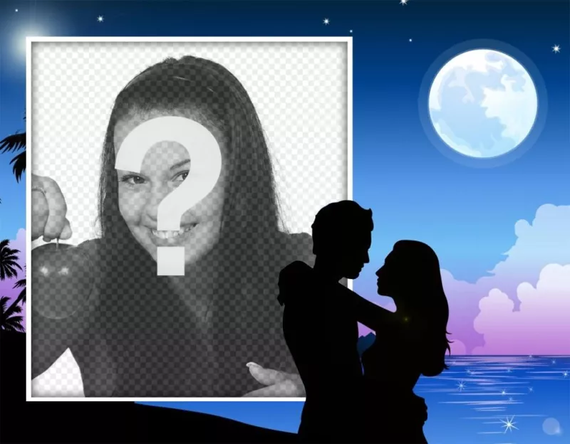Romantic couple under  the moonlight where you can put your photo ..