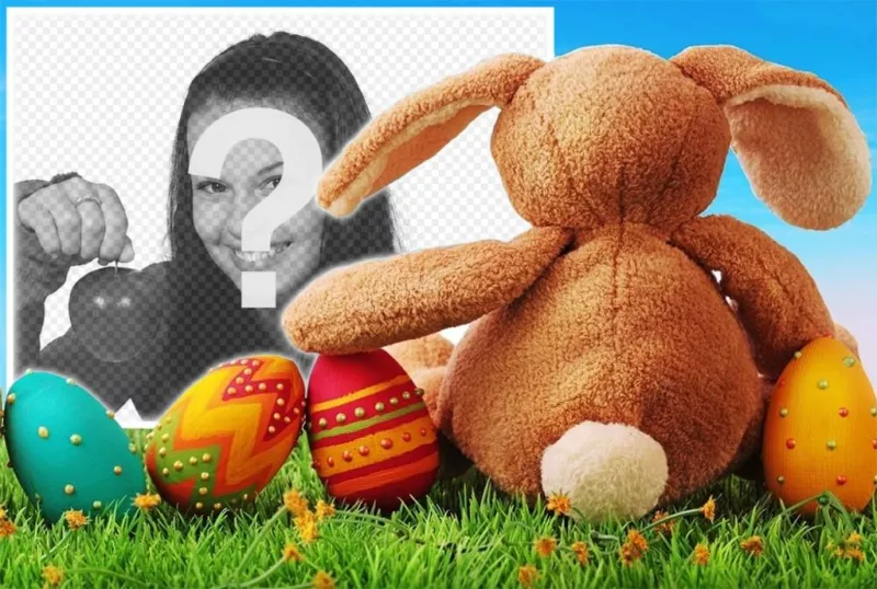 Easter bunny with decorated eggs to upload your photo ..