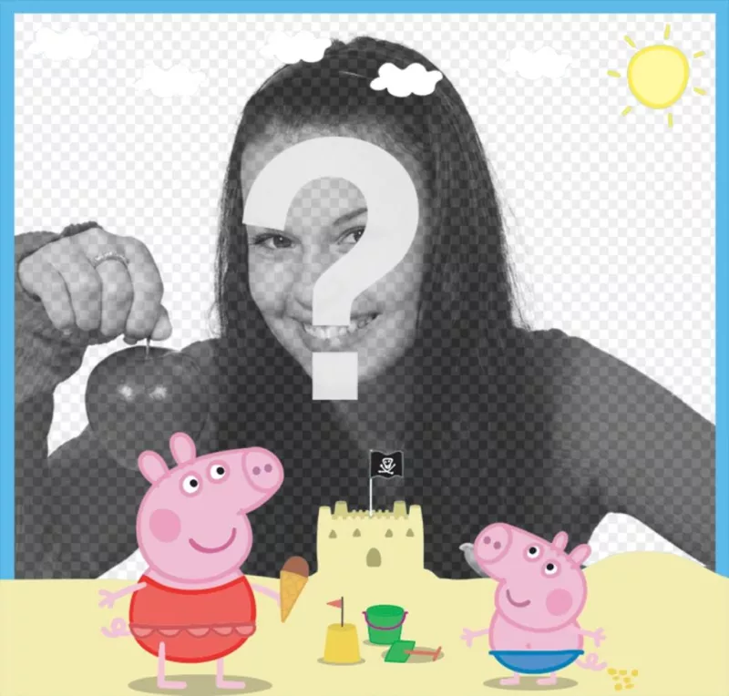 Edit this picture frame with Peppa Pig and George on the beach ..