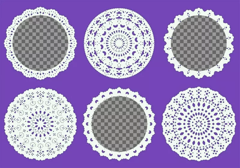 Collage with decorative circular lace circular to upload three pictures ..