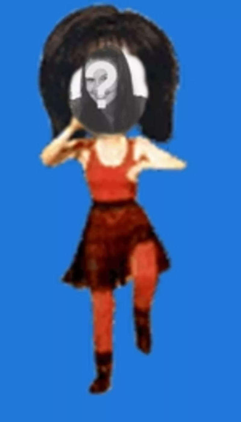 Put your face on the body of a woman in red dancing cartoon style. Edit the animated gif from the page to download or..