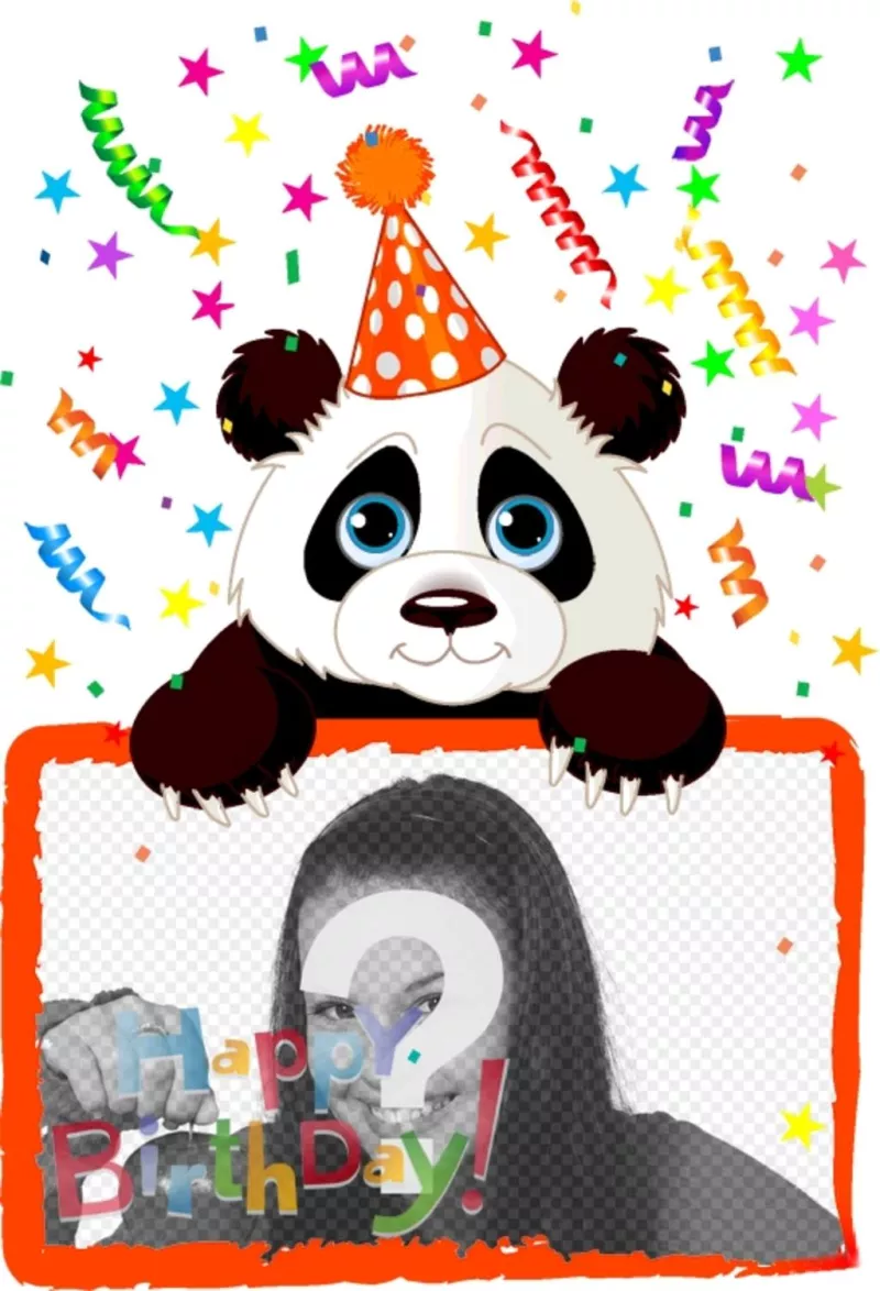 Birthday greeting postcard with a panda ..