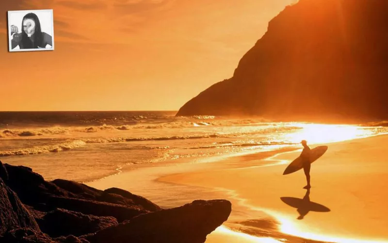 Twitter background template with your photo: surfer in the..