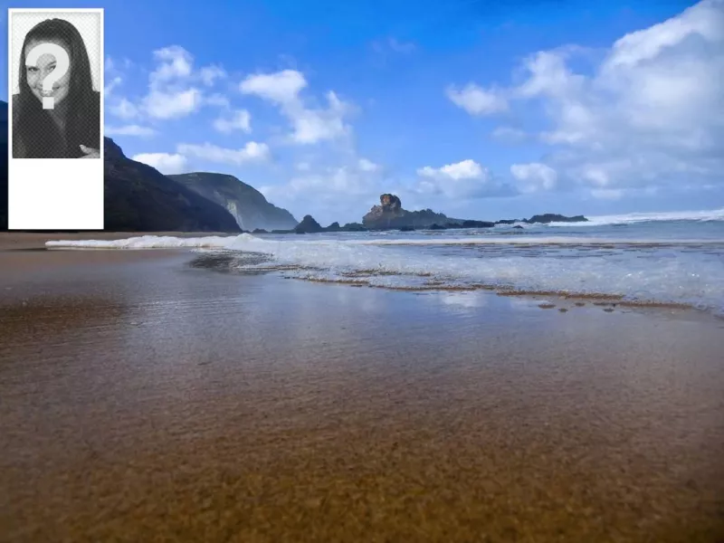 Twitter background with your picture in a frame with a landscape of mountainous coastline with..