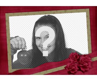 Elegant red roses frame with textured fabrics in garnet with ocher border around your photo.
