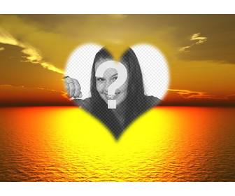 photo montage in which u can put photo of beautiful sunset background at sea in heart-shaped frame