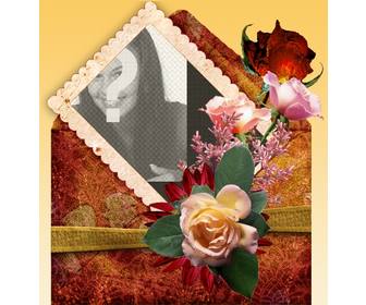 photo frame with orange background and decorated with roses
