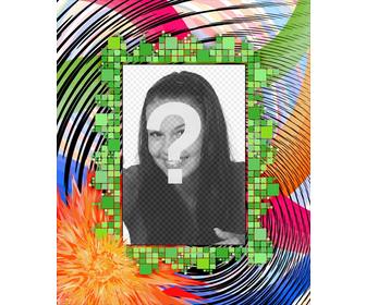 photomontage to compose picture in this picture frame with psychedelic motifs waves and squares