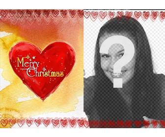 photo frame christmas card with heart on which is written merry christmas