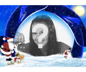christmas card blue background and snow in which to insert ur picture are santa claus boy and snowmen