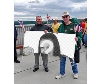 photomontage to put ur photo on the banner are holding two fans of the united states