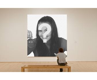 photomontage of painting in museum with this photo effect observed by lone visitor
