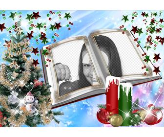 christmas card with montage in book form with embellishments