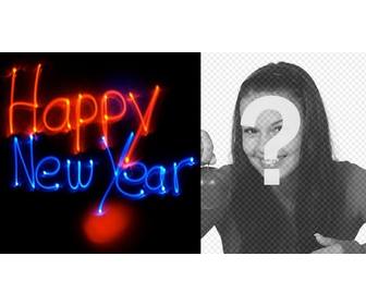congratulates the new year with an animation with neon letters with ur background photo