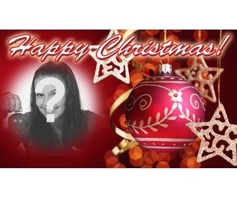 post to congratulate christmas with happy christmas text and red background with christmas ball put ur photo at background
