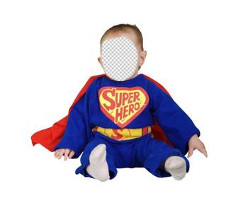 dress up ur baby with this tender photomontage of blue superhero with red cape