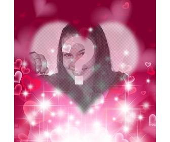 love photoframe with heart-shaped bright fuchsia background with sparkles and hearts to put ur photo in the center and text