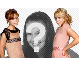 photomontage with the olsen twins mary kate and ashley appear in photo with the famous  trendsetters american twins and add text