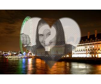 photomontage of love in london with london eye and landscape shaped frame heart where u can put ur photo