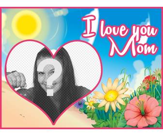 mother039s day postcard customizable with photo and text with the phrase quoti love u momquot on colorful landscape cartoon