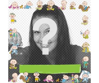 childish photo frame with babies drawn to personalize with photo and text