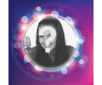 photo frame with shiny purple and lilac sparkle with circular shape to place ur photo and add text for free