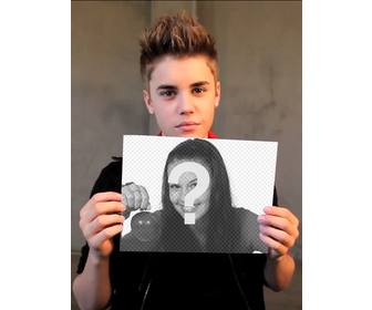 photomontage with justin bieber with short hair holding up ur picture