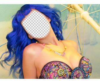 photomontage of katy perry with blue hair to put ur face