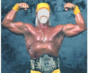 photomontage to put face on the body of hulk hogan showing its strength