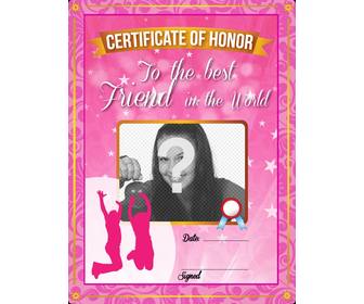 pink certificate with stars and sparkles to give to ur best friend and put picture on it and text online